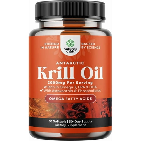 Natures Craft Antarctic Krill Oil 2000mg Omega 3 – Heart & Brain Support Supplement, 60 Count