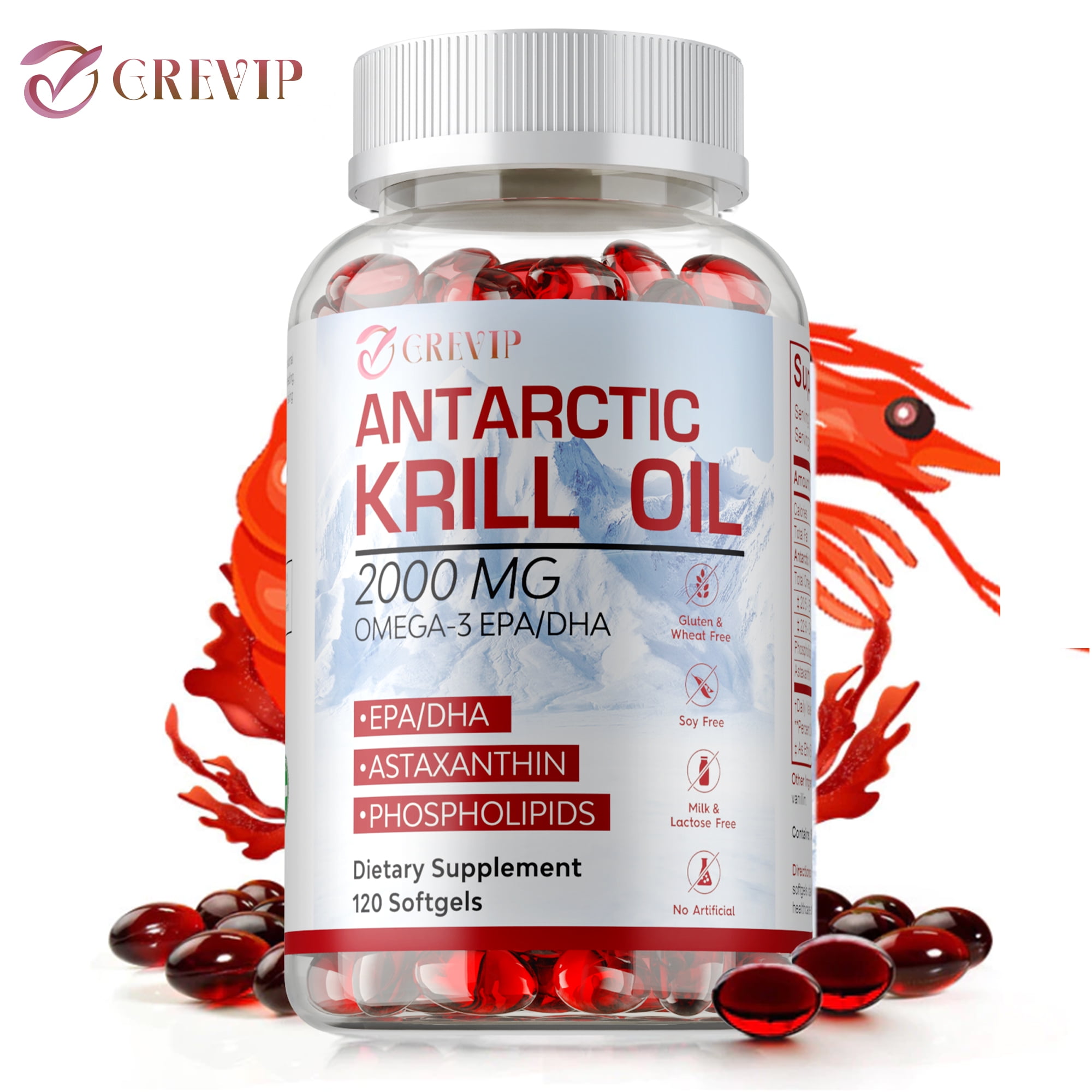 Antarctic Krill Oil 2000mg - with Omega-3 EPA, DHA , Astaxanthin & Phospholipids - 120 Capsules