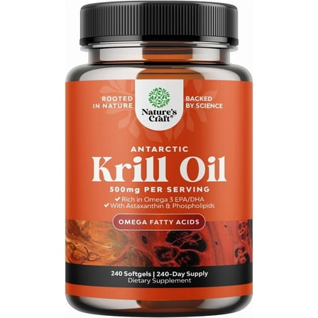 Natures Craft 2000mg Antarctic Krill Oil Omega 3 Supplement for Heart & Brain Health Support, 240 Ct