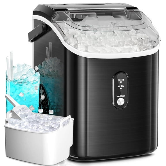 Antarctic Star Countertop Nugget Ice Maker with Handle,Ready in 6 Mins,34 lbs Per Day,Auto-Cleaning,Portable Electric Sonic Ice Machine with Basket and Scoop,for Home/Party/RV/Camping(Black)