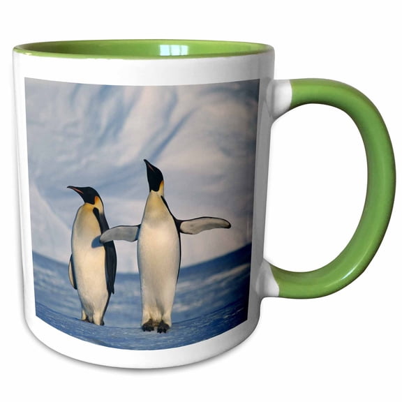 3drose, Antarctica, Emperor Penguins Standing in Winter, 11oz Two-tone Green Mug