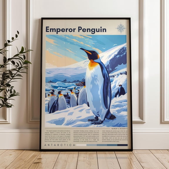 Antarctica Travel Poster - Emperor Penguin Wall Art Print, Illustration Poster, Artwork, Home & Office Decor, Gift Idea, Snow Travel Print Wall Art, Modern Wall Decor, 8x12 UNFRAMED