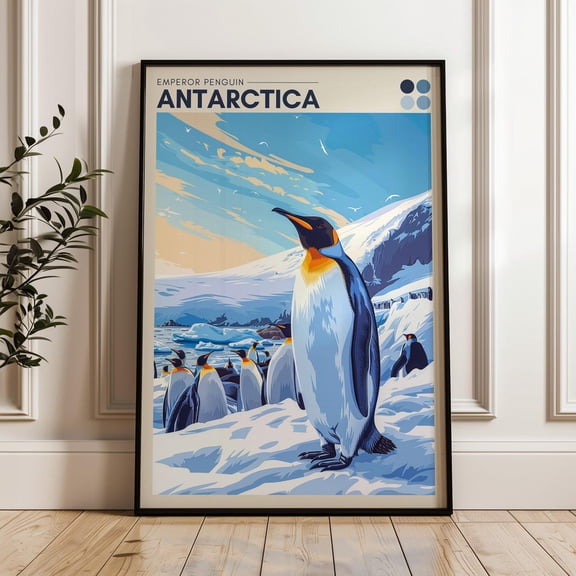 Antarctica Travel Poster - Emperor Penguin Wall Art Print, Illustration Poster, Artwork, Home & Office Decor, Gift Idea, Snow Travel Print Wall Art, Modern Wall Decor, 16x24 UNFRAMED
