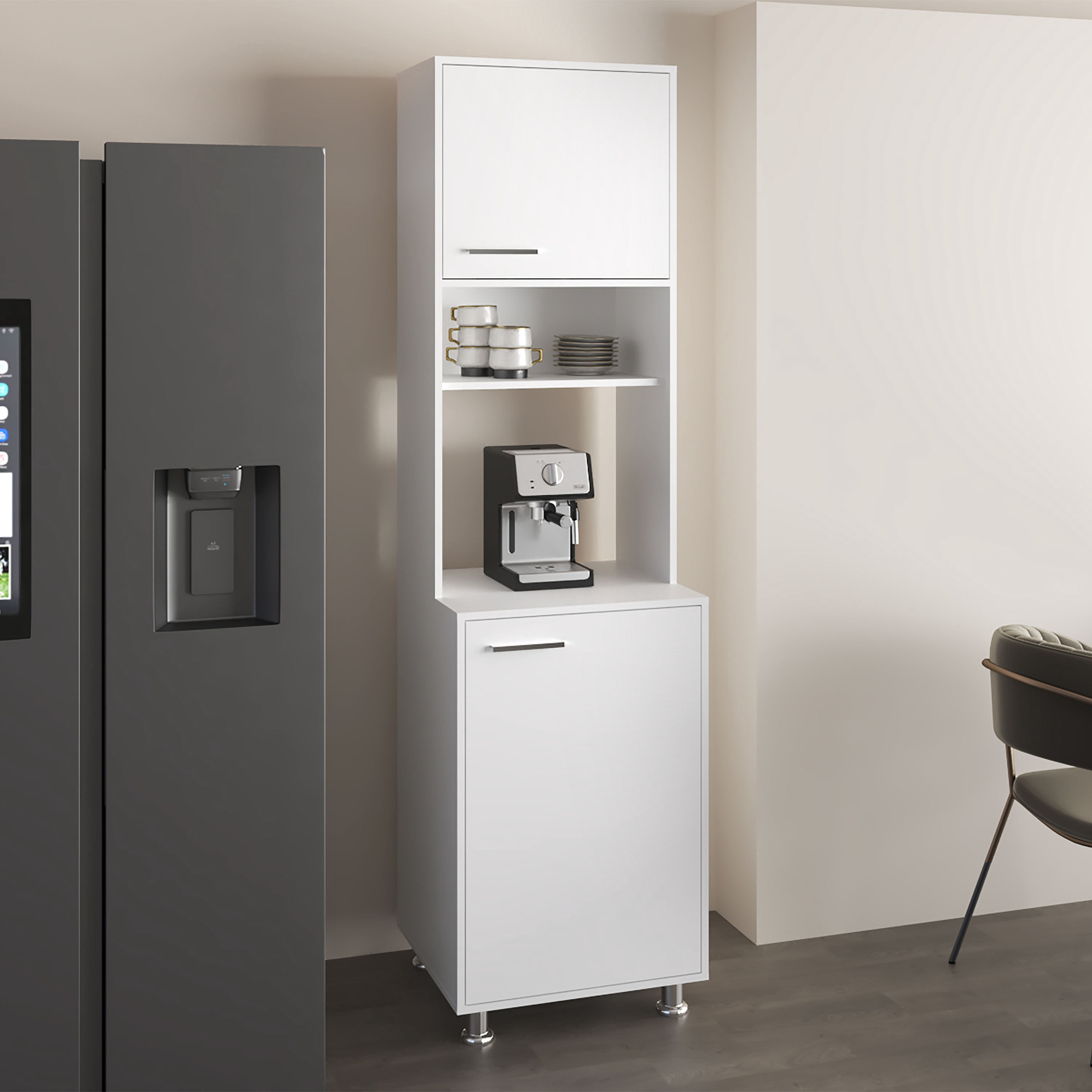 Antares Kitchen Pantry Cabinet with Two Doors, Open Middle Shelf for ...