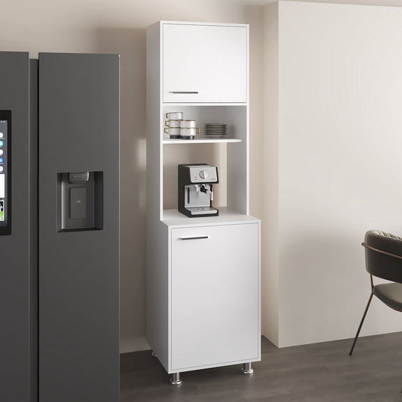 Antares Kitchen Pantry Cabinet with Two Doors, Open Middle Shelf for Coffee Machines or Microwaves