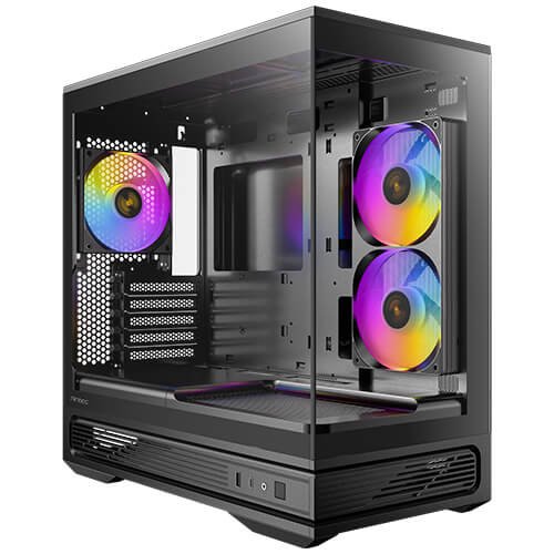 Antec C2M ARGB 270 degree Full-view Tempered Glass Compact MicroATX PC Case, 2 ARGB PWM Fans Included, Support 360mm Radiator & 415mm GPU, Black