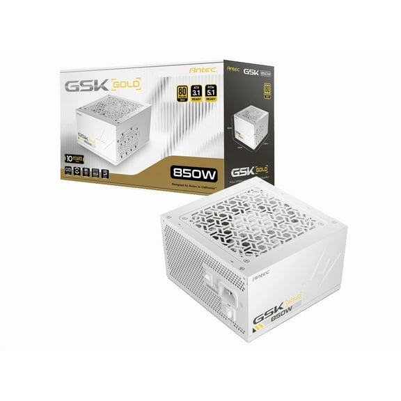 ANTEC GSK850 V2 White ATX3.1, 750W Full Modular PSU, 80 PLUS Gold Certified, PCIE 5.1 Support, PhaseWave Design, Zero RPM Manager, 120mm Silent Fan, 10-Year Warranty, High-Quality Braided Cable