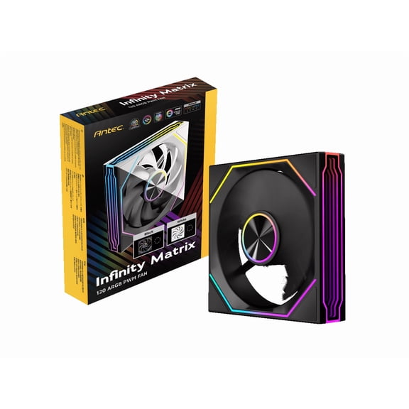 Antec Infinity Matrix 120 ARGB, 120mm PWM Fan, Independent Dual-Cable Design, Four-Sided Infinity Mirror Lighting, PWM 1800 RPM, 5V 3-Pin ARGB