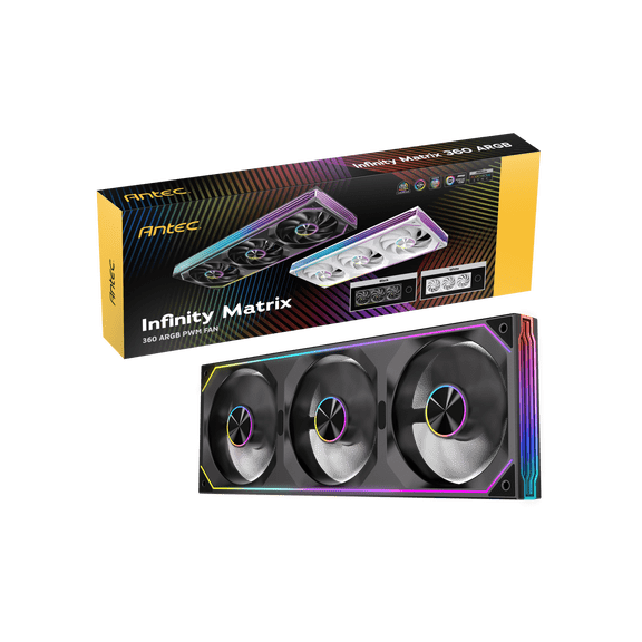 Antec Infinity Matrix 360 ARGB, 360mm Single-Frame Fan Design, Independent Dual-Cable Design, Four-Sided Infinity Mirror Lighting, PWM 1800 RPM, 5V 3-Pin ARGB