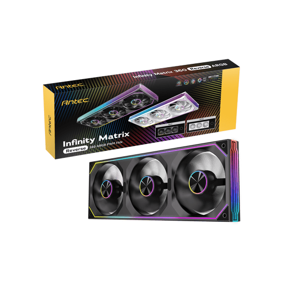 Antec Infinity Matrix 360 Reverse ARGB, 360mm Single-Frame Fan Design, Reverse Blade, Independent Dual-Cable Design, Four-Sided Infinity Mirror Lighting, PWM 1800 RPM, 5V 3-Pin ARGB