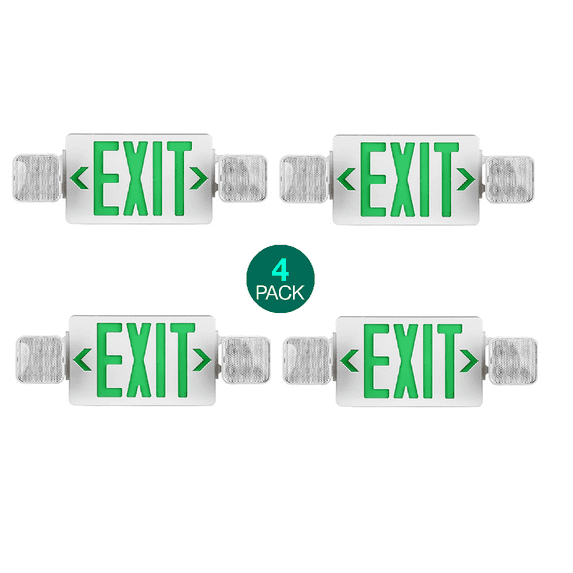 Antec Lighting - Emergency LED Exit Sign with Rotatable LED Lamps, 90 Minute Back up, White with Green Letters, 4 Pack