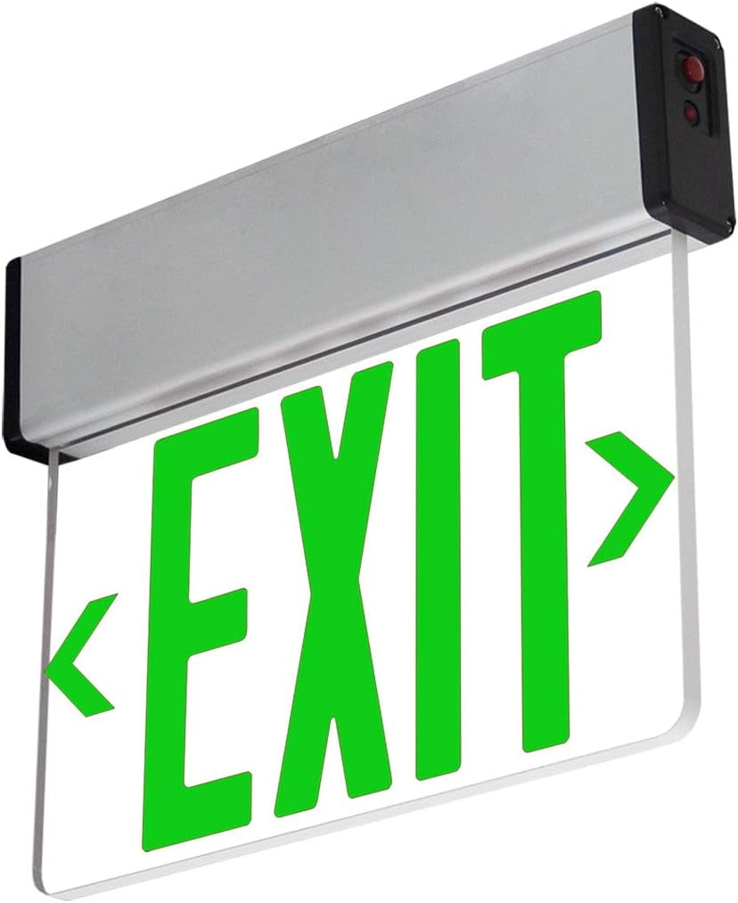Antec Lighting LED Edge Lit Emergency Exit Sign Aluminum Housing AC 120347V Battery Backup
