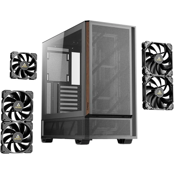 Antec P30 AIR, 2 x 140mm PWM Fans & 1 x 120mm PWM Fan & 2 x 120mm PWM Reverse Fans Included, Premium Wood Accents, Optimized GPU Airflow, 360mm Radiator Support, Type-C, Mid-Tower ATX Case