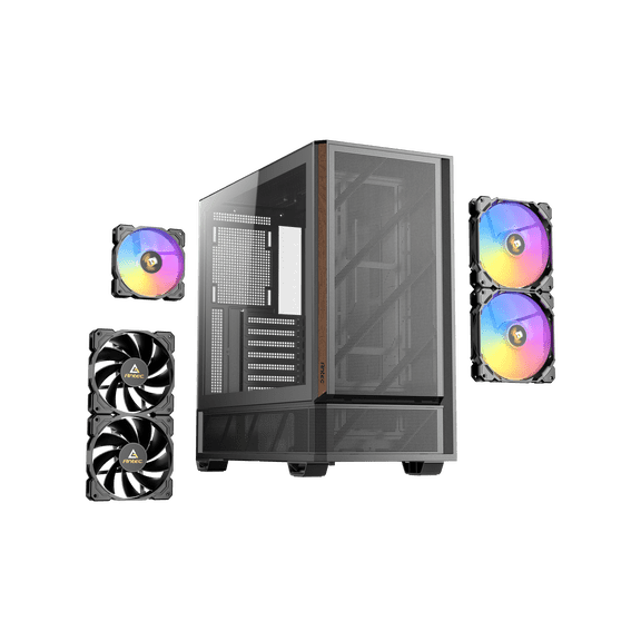 Antec P30 ARGB, 2 x 140mm PWM ARGB Fans & 1 x 120mm PWM ARGB Fan & 2 x 120mm PWM Reverse Fans Included, Premium Wood Accents, Optimized GPU Airflow, 360mm Radiator Support, Type-C, Mid-Tower ATX Case