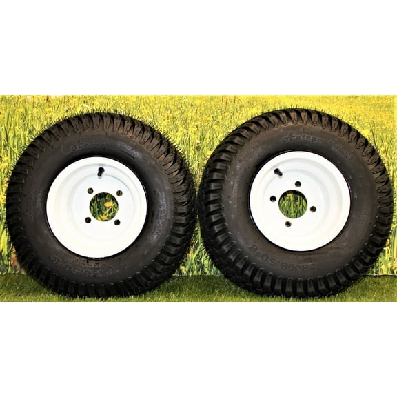 Antego 18x8.50-8 Turf Tires on 8x7 White Steel Wheels Compatible with Golf Carts (Set of 2)