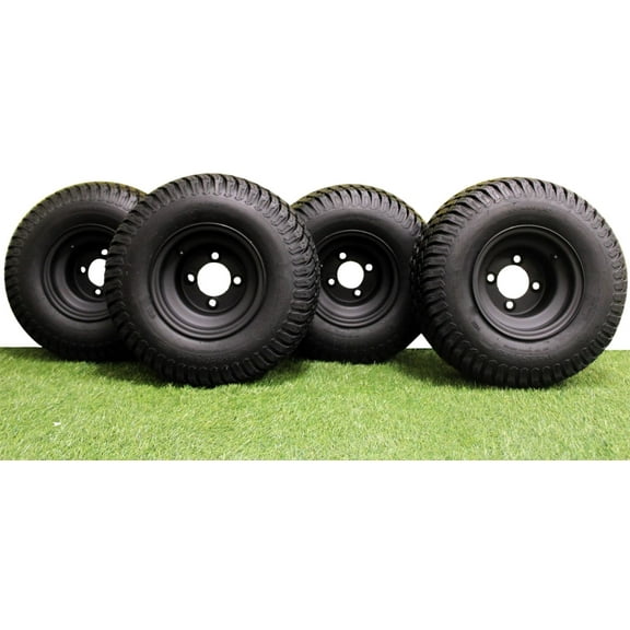 Antego Tire and Wheel 8" Matte Black Steel Golf Cart Wheels with 18X8.50-8" Turf 4 Ply Tires - (Set of 4)
