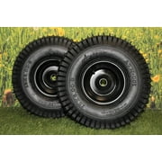 Antego Tire and Wheel Set of 2 Matte Black Universal Fit 15x6.00-6 Tires & Wheels 4 Ply for Lawn & Garden Mower Turf Tires .75 Bearing