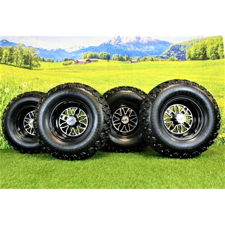 Antego Tire and Wheel (Set of 4) 20x10.00-10 ATW-045 with 10x7 Fusion Glossy Black Wheels for Golf