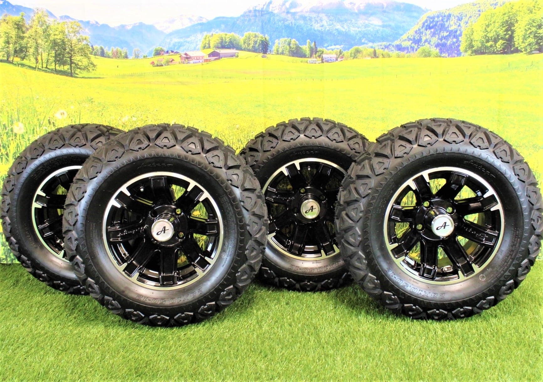 Antego Tire and Wheel (Set of 4) 23x10.50-12 ATW-045 with 12x6 Black Aluminum Wheels for Golf/ATV/UTV