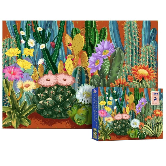 Antelope - 1000 Piece Puzzle for Adults, Whisper of Cactus Jigsaw Puzzle 1000 Pieces by Lynn Weilin, Spring Plant Jigsaw Puzzle with Different Species of Cactus, Cactus Puzzles