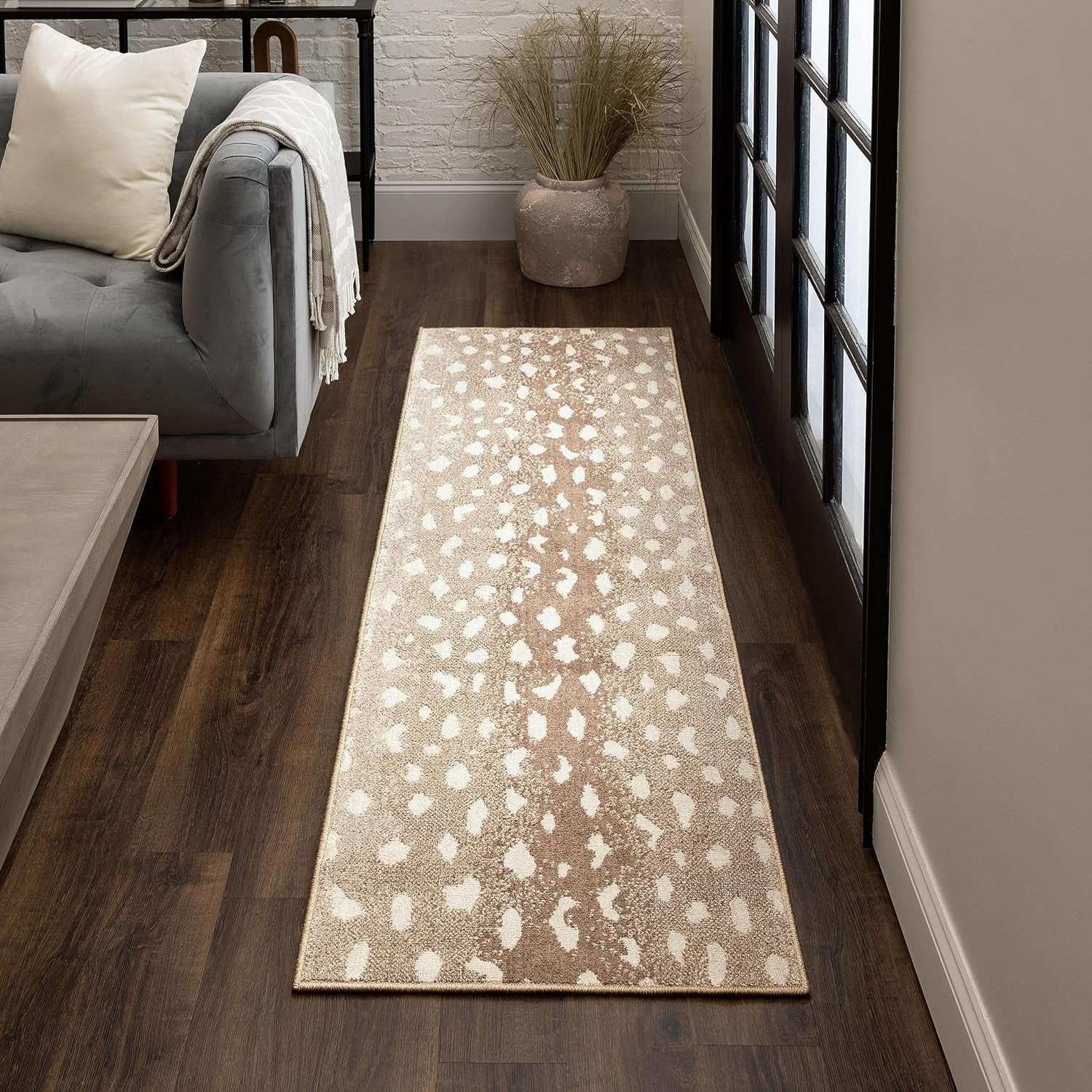 Beige Antelope Print Low Pile Rectangular Area Rug