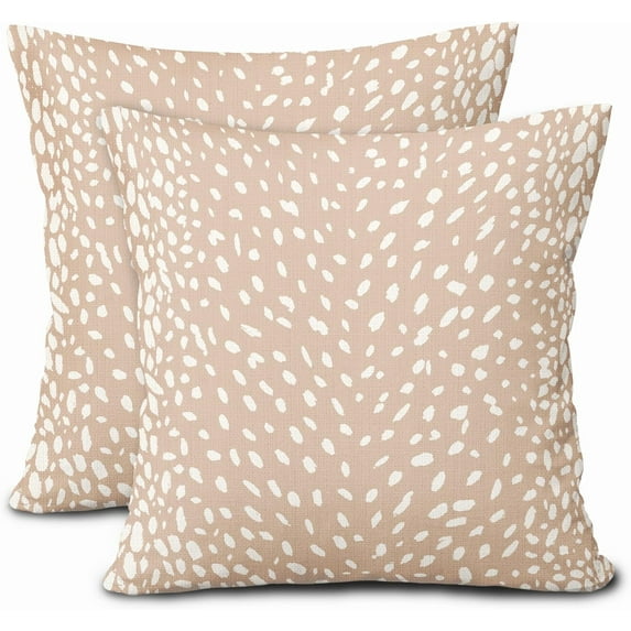 Antelope Beige White Pillow Covers 20X20 Inch Neutral Animal Faux Fawn Decorative Pillow Cases Modern Euro Cotton Linen Throw Pillows Set of 2 Farmhouse Home Decor for Sofa Couch Porch Outdoor