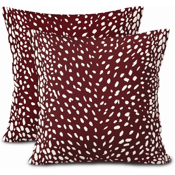 Antelope Burgundy Red Pillow Covers 18X18 Inch Neutral Animal Faux Fawn Decorative Pillow Cases Modern Euro Linen Throw Pillows Set of 2 Farmhouse Home Decor For Sofa Couch Porch Outdoor