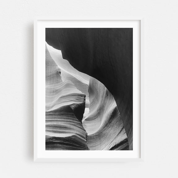 Antelope Canyon Black & White IX - Arizona Photography Black and White Abstract Nature Desert Landscape Minimalist Scenic White Framed Wall Art Print 12 x 16 inches