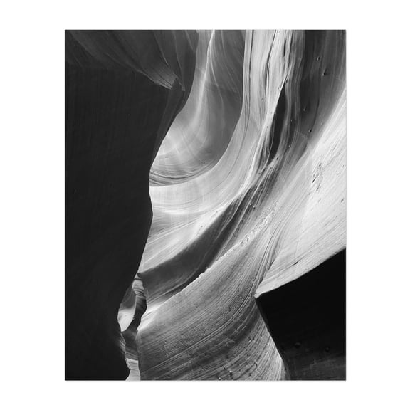 Antelope Canyon Black & White X - Arizona Photography Abstract Black and White Desert Nature Landscape Scenic Moody Unframed Wall Art Print 18 x 24 inches