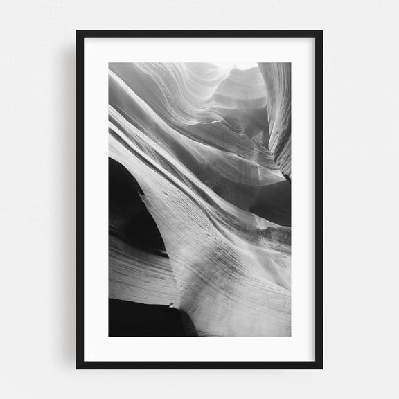 Antelope Canyon Black & White XIV - Arizona Photography Desert Abstract Black and White Nature Landscape Scenic Minimalist Black Framed Wall Art Print 20 x 30 inches