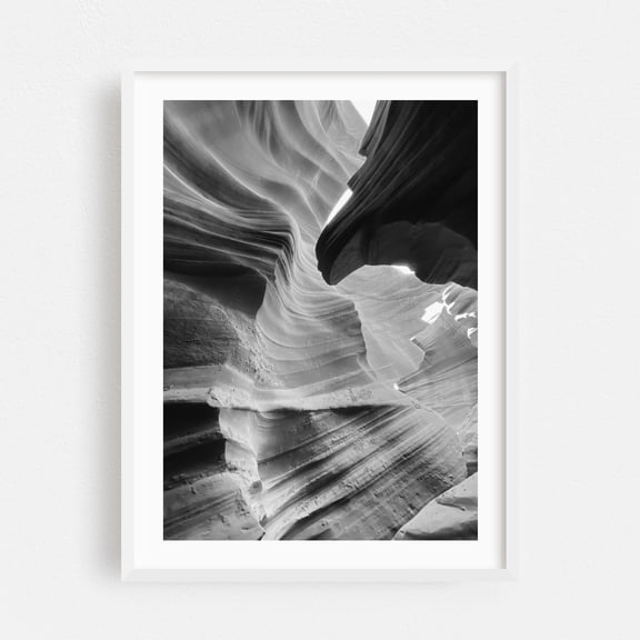 Antelope Canyon Black & White XLI - Arizona Photography Black and White Abstract Nature Desert Landscape Scenic Minimalist White Framed Wall Art Print 6 x 8 inches