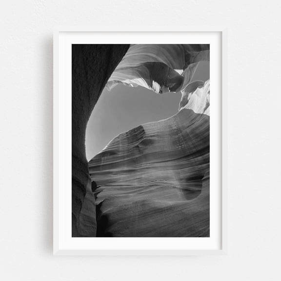Antelope Canyon Black & White XLVII - Arizona Photography Desert Nature Black and White Abstract Landscape Minimalist White Framed Wall Art Print 18 x 24 inches