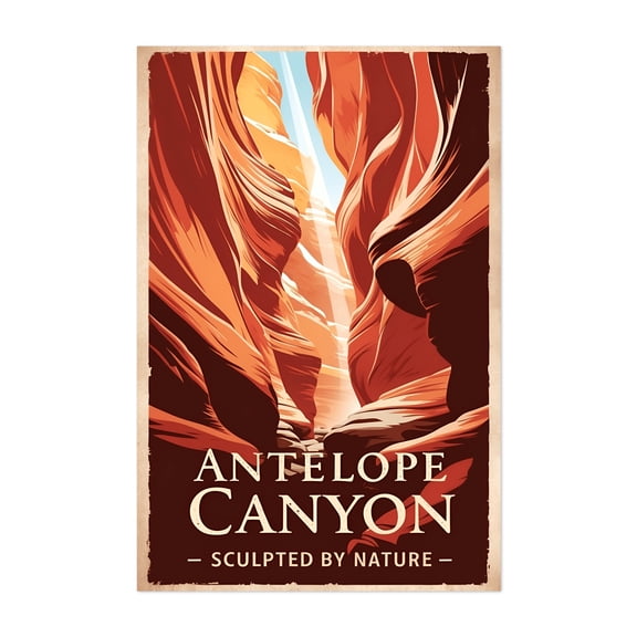 Antelope Canyon Vintage Travel Poster – Sculpted Sandstone Beauty - Arizona Illustration Travel Poster Desert Vintage Poster Nature Landscape Scenic Unframed Wall Art Print 20 x 28 inches
