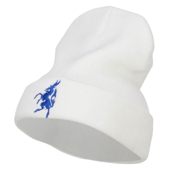Antelope Emblem Embroidered Long Beanie - White OSFM