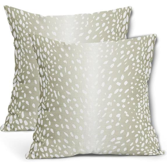 Antelope Pillow Covers 16X16 Inch Sage Beige Faux Fawn Deer Animal Print Decorative Square Pillow Cases Modern Neutral Cotton Linen Throw Pillows Set of 2 Home Decor For Sofa Couch Bedroom Outdoor