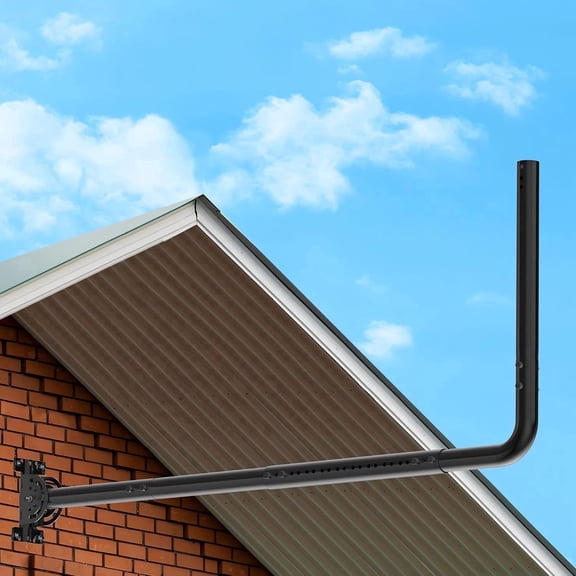 Long Eave Antenna Mount, Heavy Duty Adjustable Iron Mast Bracket Kit with 90 Degree Elbow, 1.38 in OD Extension Pipes for Outdoor TV Antenna, Starlink, WiFi Extender, Weather Station, Black