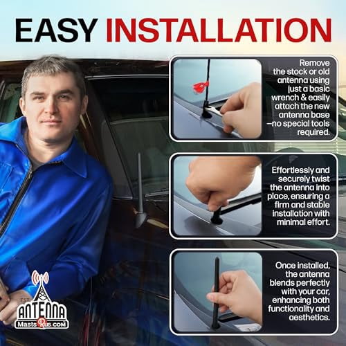 AntennaMastsRus 6 3/4 Inch Short Rubber Antenna For Ford E-150 Econoline (1992-2015) - Car Wash Proof, Stainless Steel, Premium AM/FM Reception