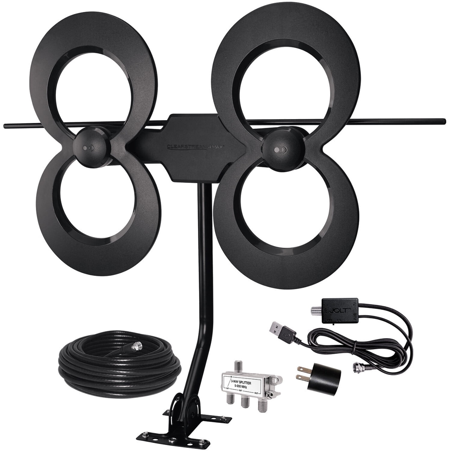 Antennas Direct ClearStream 4MAX COMPLETE Outdoor TV Antenna, Amplifier, Mast, 30' Cable, Splitter