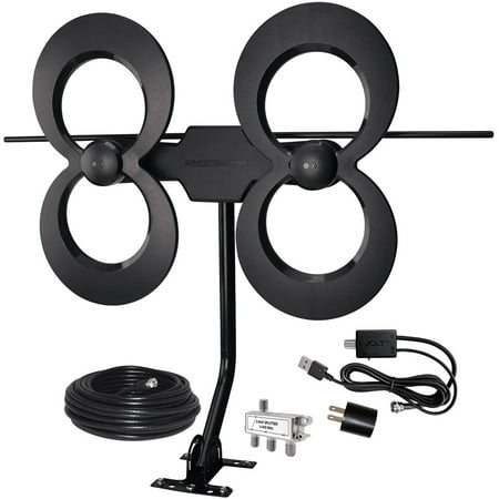 Antennas Direct - ClearStream 4MAX Complete Amplified Indoor/Outdoor HDTV Antenna with Mast, Coaxial Cable, Amplifier, and 3-Way Splitter - Black