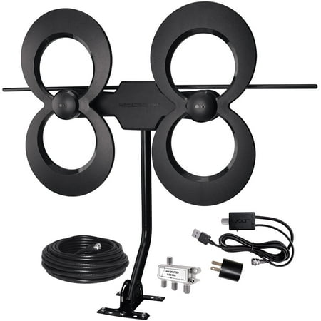 Antennas Direct - ClearStream 4MAX Complete Amplified Indoor/Outdoor HDTV Antenna with Mast, Coaxial Cable, Amplifier, and 3-Way Splitter - Black