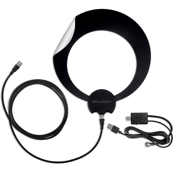 Antennas Direct ClearStream Eclipse Amplified UHF Indoor TV Antenna, Reversible, 50+ Mile Range w/ 12 ft. Cable, Jolt Switch USB Amplifier