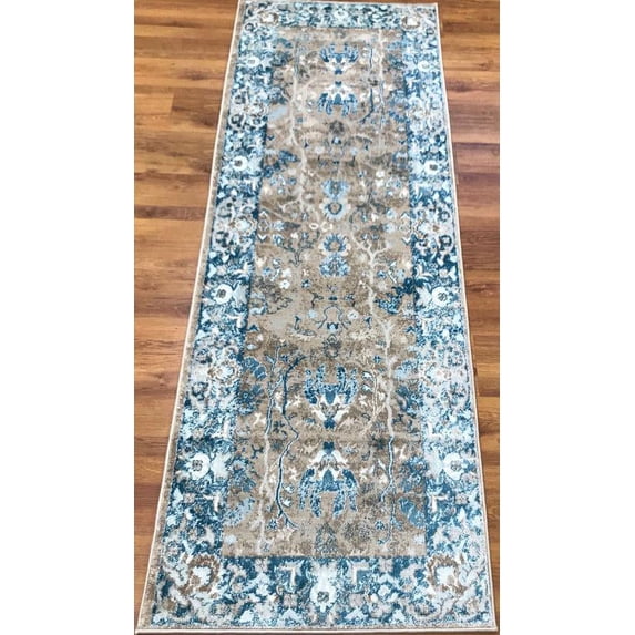 Antep Rugs Bosphorus Collection Jane'sRunner Rug BLUE/GRAY 2'7" X 7'6"