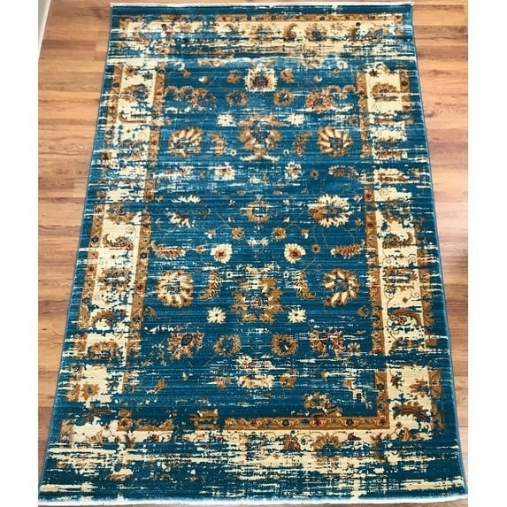 Antep Rugs ORIENTAL Collection ANTIK Floral Vintage Polypropylene Area Rug (BLUE/IVORY , 5' X 8')