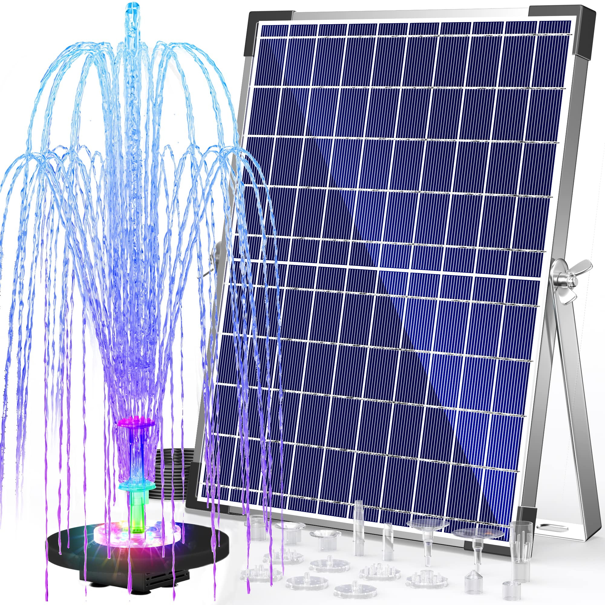 Antfraer Solar Water Pump with 4400 mAh Battery Colorful LED Light, 15W