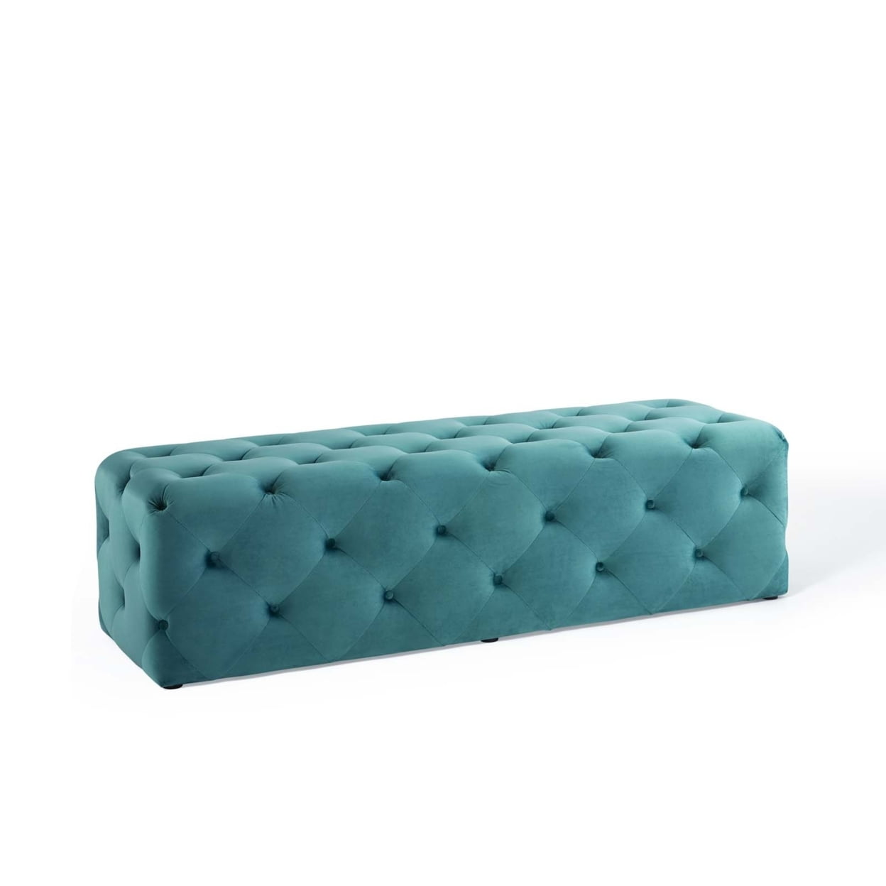 Sea Blue Velvet Tufted 60" Bench with Deep Button Detailing