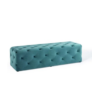 Modway Anthem 60" Tufted Velvet Bench - Sea Blue Entryway Seat, Stain-Resistant Performance Fabric