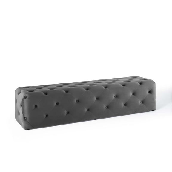 Modway Amour 72" Tufted Button Entryway Performance Velvet Bench in Gray