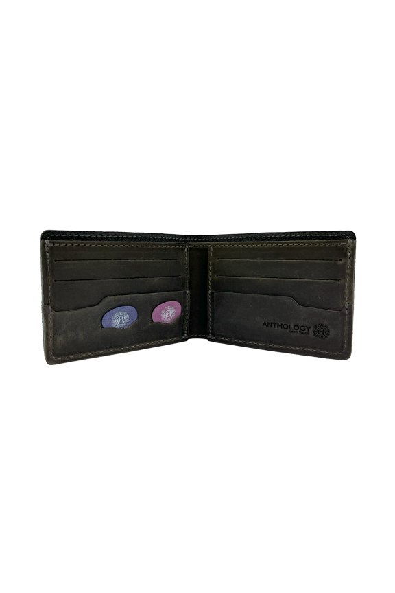 Minimalist Bi-fold Leather Wallet - with Guitar Pick Holder Full Grain Leather (Aged Steel) Y101