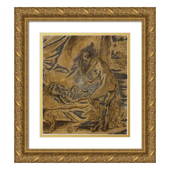 Anthoni Schoonjans 12x14 Gold Ornate Wood Frame and Double Matted Museum Art Print Titled - Cupid and Psyche
