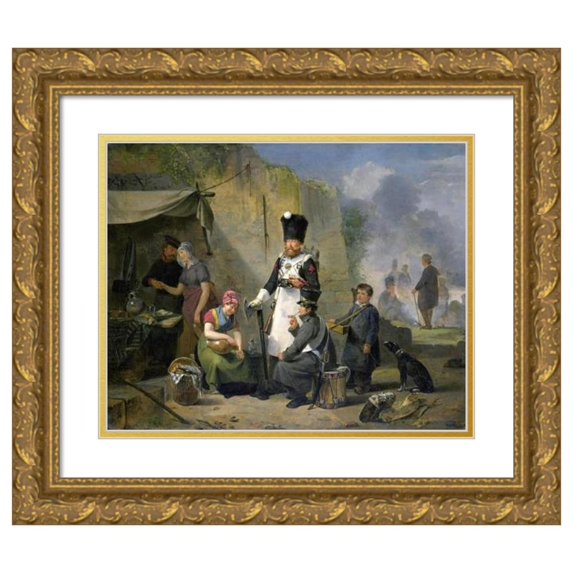 Anthonie Constantijn Govaerts 24x20 Gold Ornate Framed and Double Matted Museum Art Print Titled - The Camp Follower (1825 - 1827)